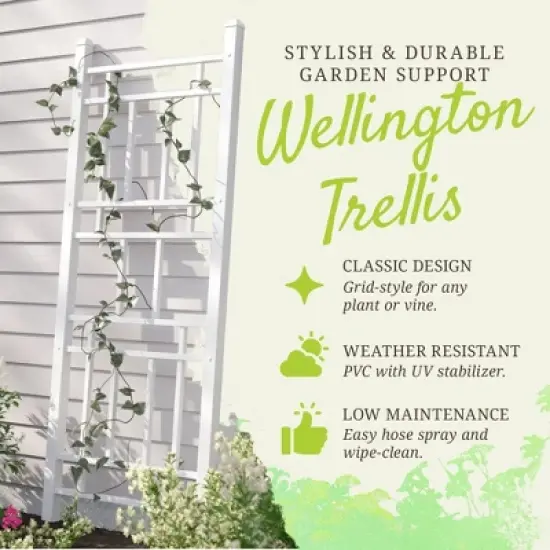 Dura-Trel Wellington 28"x75" Indoor Outdoor Garden Trellis Plant Support for Vines & Climbing Plants, Flowers, & Vegetables w/Ground Stakes White image {1}