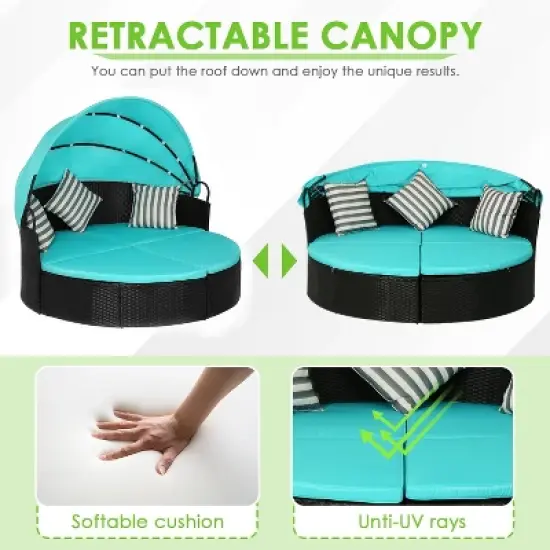 FDW Modern Outdoor Round Daybed with Retractable Canopy​, Blue image {5}