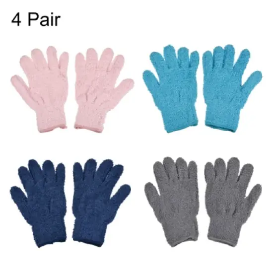 Unique Bargains Dusting Cleaning Gloves Microfiber Mittens for Plant Blinds Lamp Window Blue Dark Blue Gray Pink 4 Pairs 1 Set image {2}