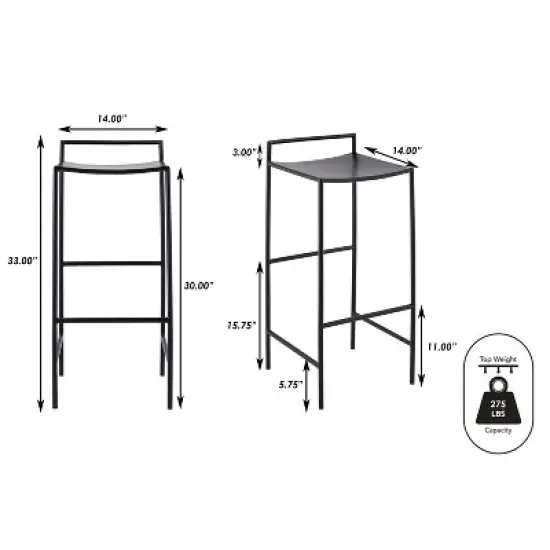 JONATHAN Y Svelte Coastal Contemporary Iron Saddle-Seat Low-Back Bar Stool with Foot Rest image {3}