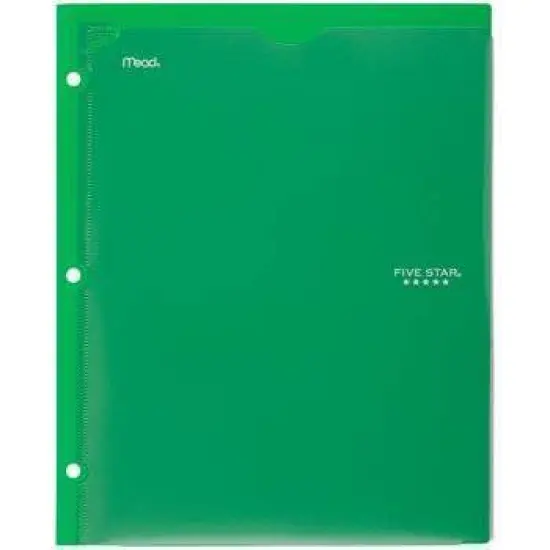 Mead Five Star 2 Pocket Plastic Folder (Colors May Vary): Polypropylene, 3 Hole Punched, 50 Sheet Capacity, Multicolor image {10}