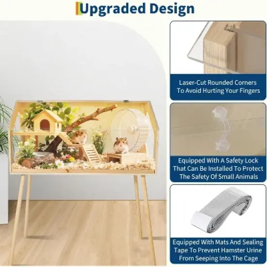 40"x20"x47.5" Large Hamster Cage w/Legs & Acrylic Window | Chew-Proof Habitat w/Openable Top for Guinea Pigs/Chinchillas image {4}