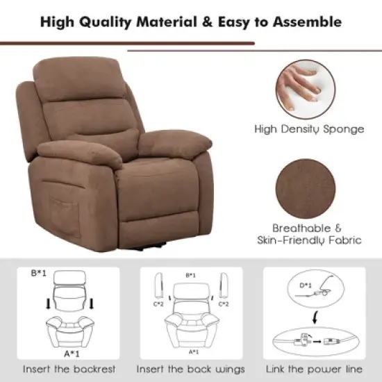 Costway Power Lift Recliner Chair Sofa for Elderly w/ Side Pocket & Remote Control Grey\Brown image {7}