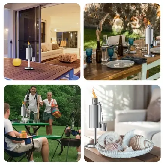 Tabletop Stainless Steel Outdoor Torch Lamp - Fuel Canister Flame Light for Citronella with Fiberglass Wick for Backyard, Patio by Nature Spring image {4}