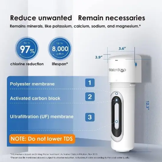 Waterdrop 10UBW-UF Ultra Filtration Under Sink Water Filter System with 1 Extra RFW10-UF Filter image {2}