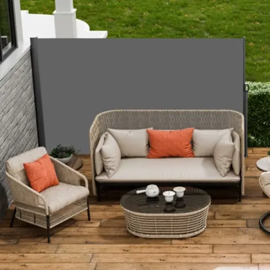 VEVOR Retractable Side Awning, 63''x 118'' Aluminum Outdoor Privacy Screen, 280g Polyester Water-proof Retractable Patio Screen, Gray image {1}