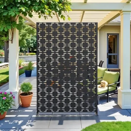 PexFix 47 in. x 72 in. Outdoor Metal Privacy Screen Garden Fence in Square Pattern in Black image {7}