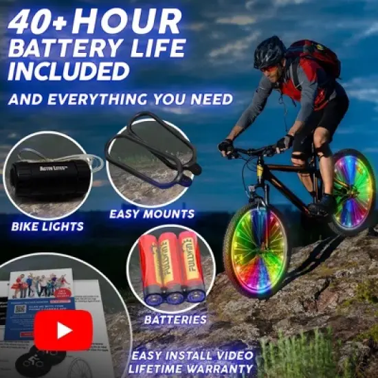 Activ Life Bike Wheel Lights, Top Basket Stuffers for Kids and Teen Gifts; with Batteries Included - 1 Tire Pack, Color-Changing image {4}
