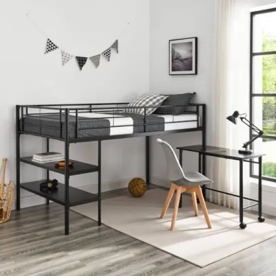 Twin Analise Metal Low Loft Bed with Desk and Storage Black - Saracina Home image {6}