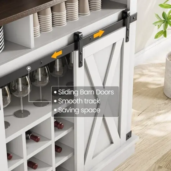 75" Tall Coffee Hutch Cabinet Large Kitchens Storage Cabinets White Coffee Bar Cabinet Cupboard with Sliding Barn Door image {8}