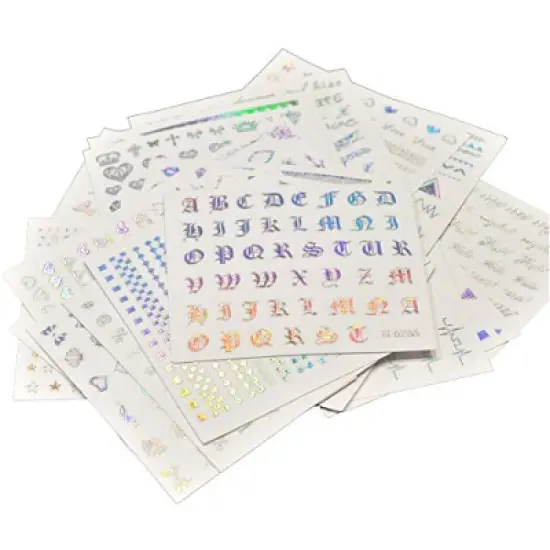 Wrapables Holographic Nail Stickers Metallic Letters, Numbers & Patterns Nail Stickers Nail Art (24 sheets) image {2}