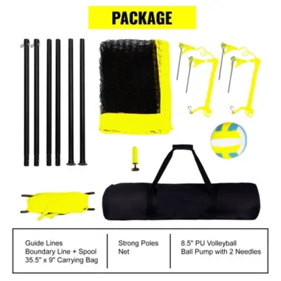 VEVOR Outdoor Portable Volleyball Net System, Adjustable Height Steel Poles, Professional Volleyball Set with PVC Volleyball, Pump, Carrying Bag image {6}