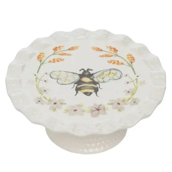VIP Dolomite 8.25 in. White Honey Bee Tea Company Cake Stand image {2}