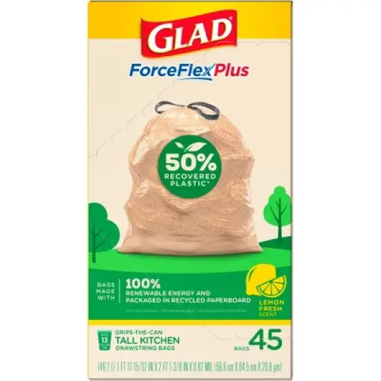 Glad ForceFlex MaxStrength Recovered Plastic Trash Bag - Lemon Fresh - 13 Gallon/45ct image {8}