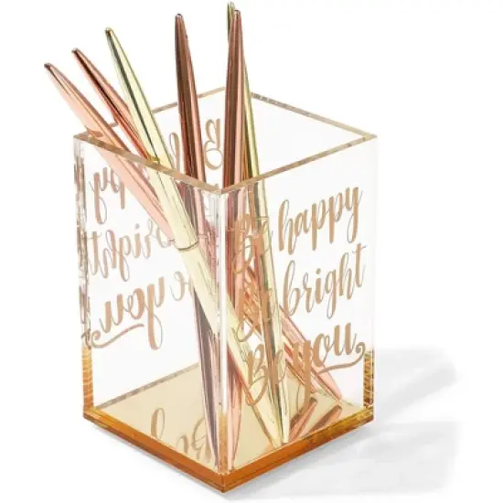 Paper Junkie Gold & Clear Acrylic Pencil Cup & Pen Holder with Inspirational Quotes for Home Office, 2.95 x 4.45 in image {2}