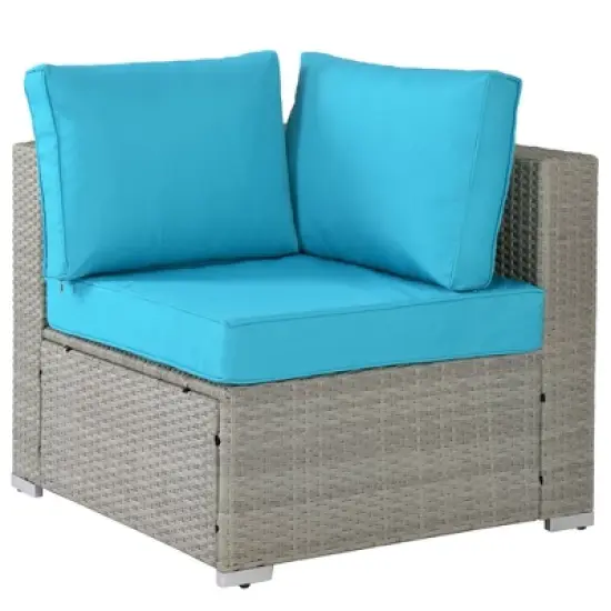 5pc Wicker Patio Seating Set with Cushions - Gray/Blue - GODEER image {6}