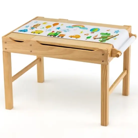 Costway Kids Multi Activity Play Table Wooden Building Block Desk w/ Storage Paper Roll image {9}