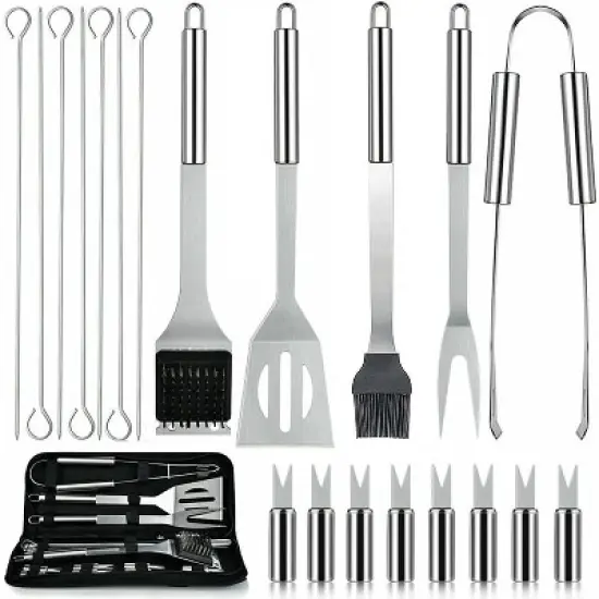 MOVSSOU 21 Pieces Stainless Steel BBQ Accessories Grill Tools Set for Outdoor Camping Grilling Best Professional  Grill Gift on Birthday Wedding image {8}
