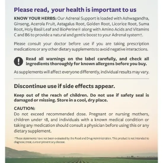 Adrenal Health Capsules, Cortisol Manager & Stress Relief with L-Tyrosine & Ashwagandha, Fatigue Supplement, Health's Harmony, 60ct or 120ct image {6}