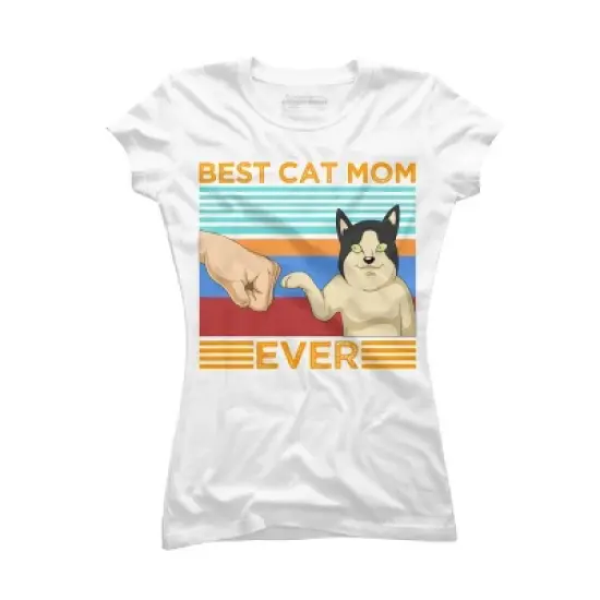 Junior's Design By Humans Best Cat Mom Ever Retro Stripes By shirtpublic T-Shirt image {3}