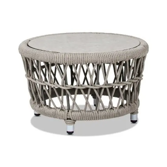 Jennifer Taylor Home Everly 21.5" Round Woven Patio Coffee Table, Light Beige Olefin image {7}
