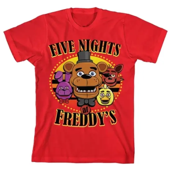 Five Nights at Freddy's Group Character Art Boy's Red T-shirt image {3}