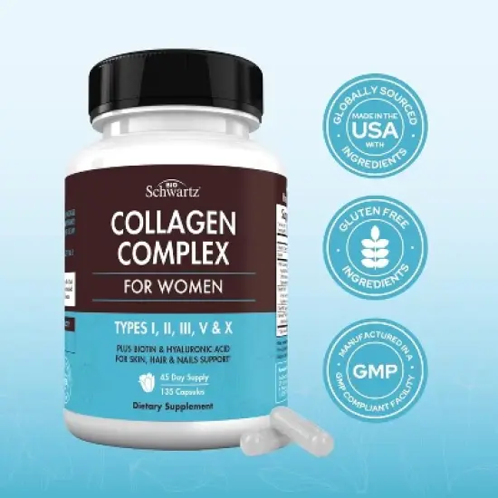 Collagen Complex Supplement for Women, Multi Collagen Supplement for Hair, Skin & Nails Support, Bioschwartz, 135ct image {6}