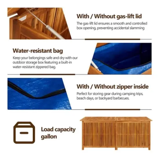 vidaXL Patio Storage Box 68.9"x31.5"x29.5" Solid Acacia Wood image {10}