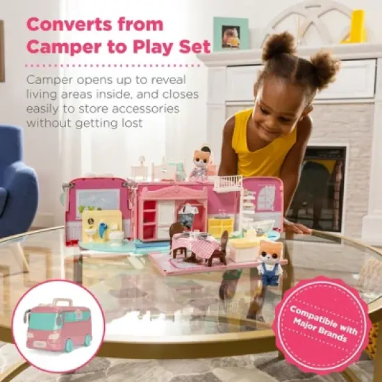 Best Choice Products Camper Van Playset Pretend Play Dollhouse Toy with 54 Accessories and Tiny Critters for Kids image {2}
