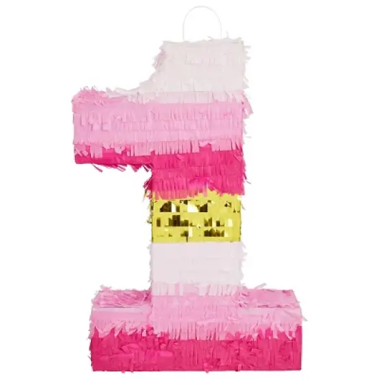 Blue Panda Number 1 Pinata, Pink and Gold for Girls 1st Birthday Party Decorations, Small, 16.5x11x3 in image {6}