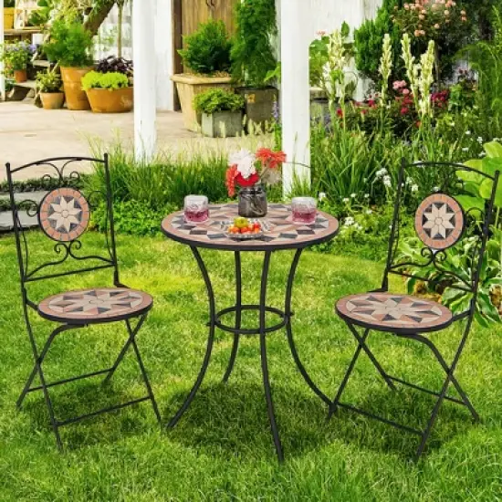 3pcs Patio Bistro Set Outdoor Patio Conversation Furniture Folding Dining Garden image {3}