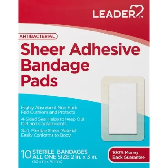 Leader All One Size Antibacterial Sheer Adhesive Bandage Pads 10 ea image {5}