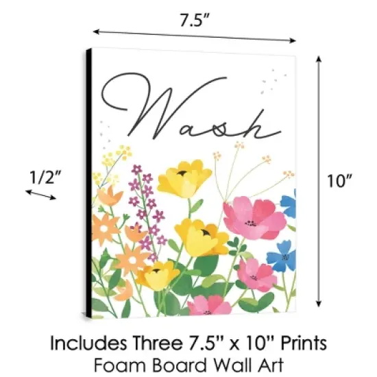 Big Dot of Happiness Wildflowers - Boho Floral Kids Bathroom Rules Wall Art - 7.5 x 10 inches - Set of 3 Signs - Wash, Brush, Flush image {4}