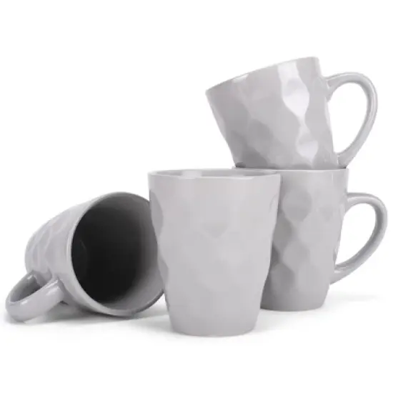 Elanze Designs Dimpled Silver Grey 12 ounce Glossy Ceramic Mugs Matching Set of 4 image {5}