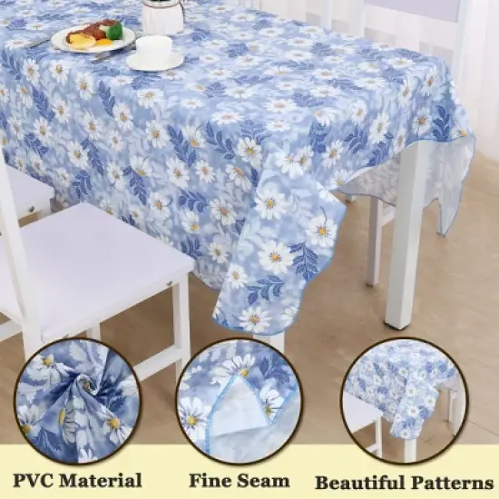 PiccoCasa Vinyl Tablecloth Square Table 53" x 53" Flower Pattern Waterproof image {2}