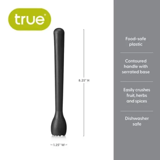 True Bash Muddler, Serrated Base, Bar Tools and Cocktail Accessories, Food Safe Plastic, Dishwasher Safe, Black, 8.25 Inch, Set of 1 image {2}