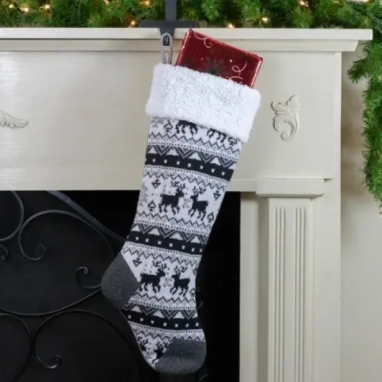 Northlight 21" Black, Gray and White Rustic Lodge Knit Christmas Stocking with High Pile Fleece Cuff image {1}