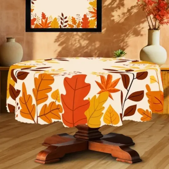 LOVEVOOK Maple Leaves Tablecloth, Round Fall Tablecloth, Pumpkin Table Cloth, Autumn Harvest for Christmas, Holiday, Thanksgiving Decor image {10}