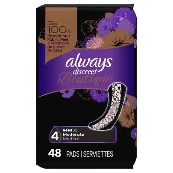 Always Discreet Boutique Incontinence and Postpartum Incontinence Pads - Moderate Absorbency - Regular Length - 48ct image {8}