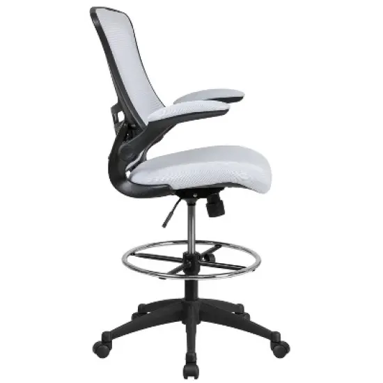 Emma and Oliver Mid-Back Mesh Ergonomic Drafting Chair with Foot Ring and Flip-Up Arms image {11}