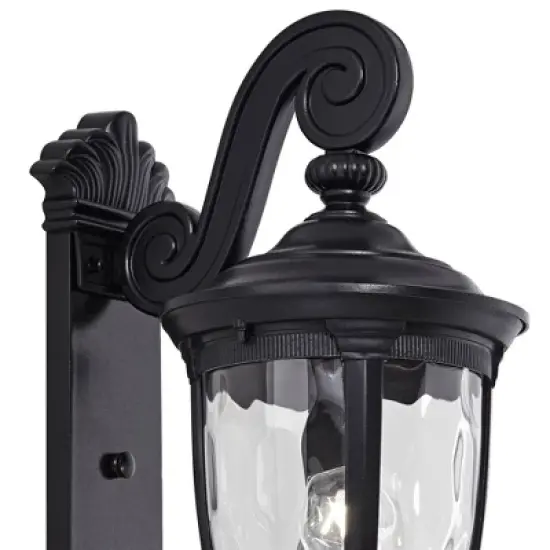 John Timberland Bellagio Vintage Outdoor Wall Light Fixture Texturized Black Dual Scroll Arm 24" Clear Hammered Glass for Post Exterior Barn Deck Home image {2}