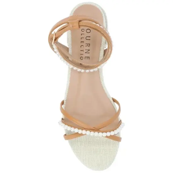Journee Collection Womens Tulsi Faux Pearl Ankle Strap Covered Block Heel Sandals image {3}