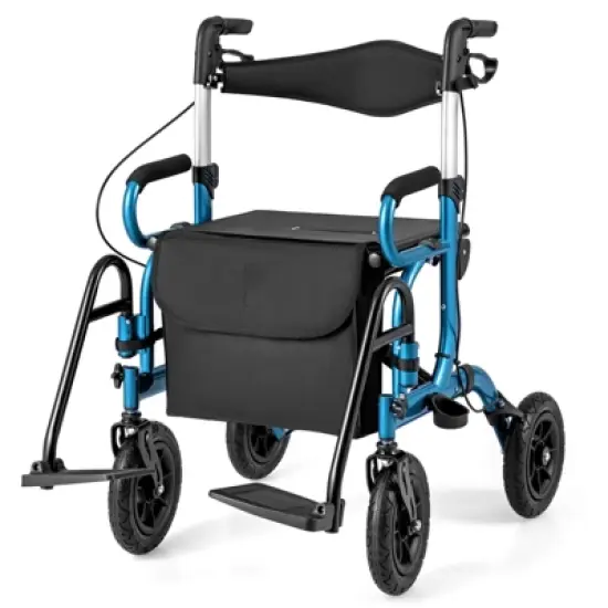 Costway 2-in-1 Rollator Walker for Seniors with Seat 9" Pneumatic Tires for All Terrain Black/Red/Navy image {11}