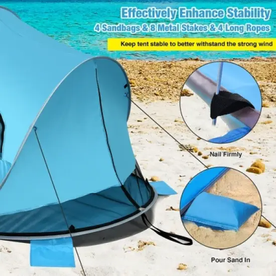 Costway Pop Up Beach Tent Anti-UV UPF 50 Plus Portable Sun Shelter for 3-4 Person image {5}