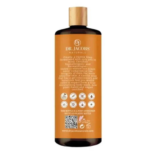 Dr. Jacobs Naturals Plant-Based Castile Body Wash Gel- Orange & Ginger- Hypoallergenic- Dermatologist Tested image {1}