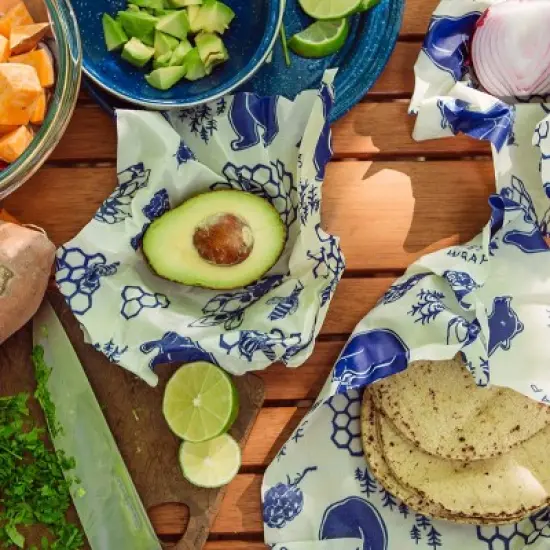 Bee's Wrap 3pk Reusable Beeswax Food Wraps Sustainable Plastic Free - 1 Small 1 Medium 1 Large Blue image {2}