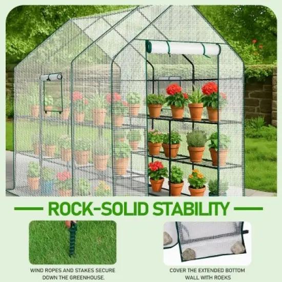 SEVOBAL Greenhouse Outdoor Durable PE Plant Green House for Frost Protection Shelf Clips Roll-up Zipper Door Walk-in for Planter, White, 99"*37"*17" image {3}