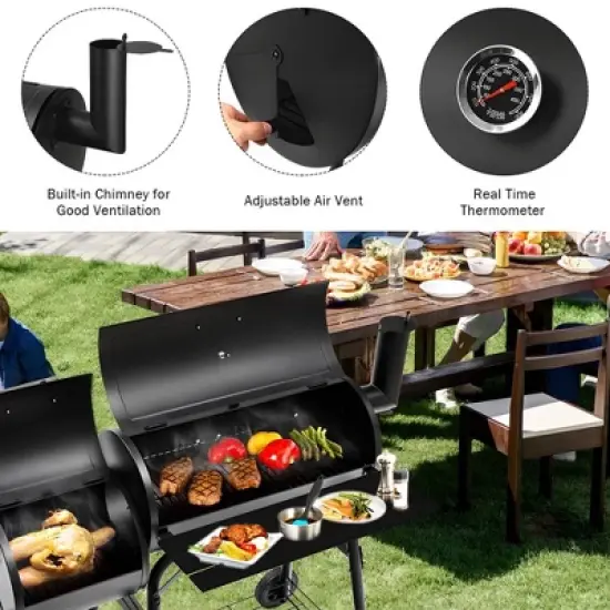 SUGIFT Heavy-Duty Charcoal BBQ Grill and Offset Smoker in Black image {2}