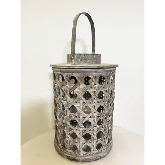 Essential Decor & Beyond 14.5&rdquo; Distressed Gray Bamboo Lantern With Handle image {1}