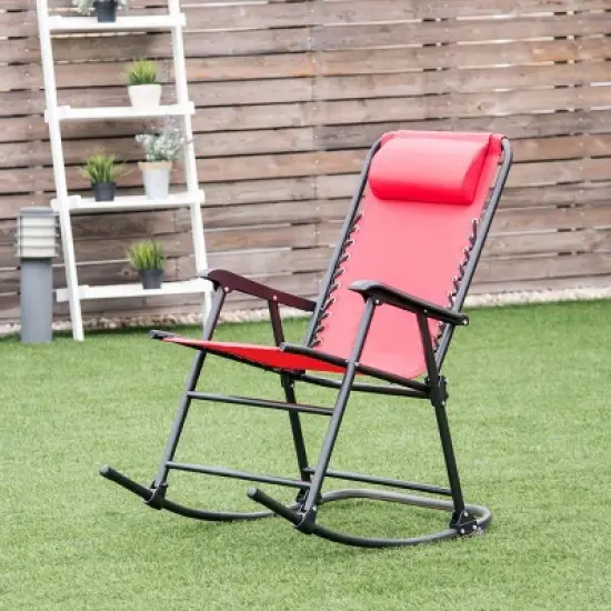 Costway Folding Zero Gravity Rocking Chair Rocker Porch Outdoor Patio Headrest Red image {2}